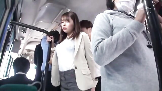 Japanese office lady in tight blouse on crowded bus, JavHD milf teen teaser
