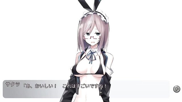 Busty bunny girl maid in skimpy bikini teases huge tits in JAV hentai