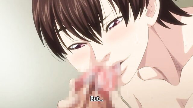 Busty anime vixen with flushed face sucking in hot hentai porn