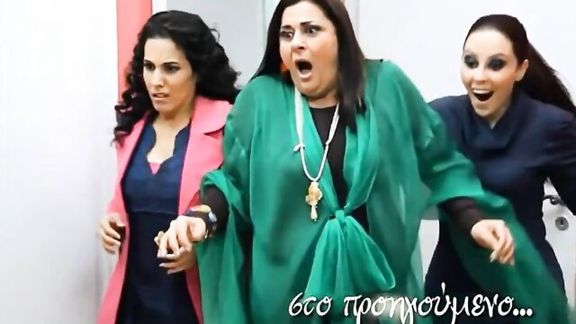Three excited Middle Eastern women in sexy dresses screaming in panic