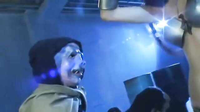 Japanese warrior heroine in blue mask tied up AOH BDSM punishment