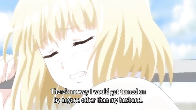 Blonde hentai wife denies arousal by anyone but husband, teasing expression