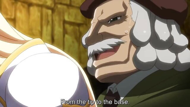 Old man with mustache licks from tip to base on blonde hentai girl's pale ass