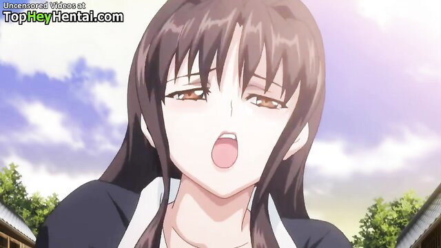 Busty anime teacher ahegao face outdoor hentai