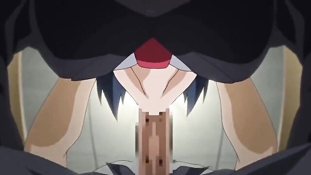 POV closeup of anime girl with huge tits deepthroating cock in hentai