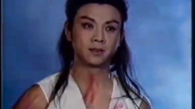 Chinese female warrior in ancient white top with neck blood BDSM scene