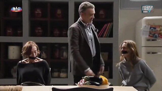 Three bound Latin beauties gagged in intense BDSM threesome scene