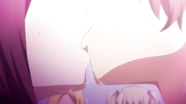 Anime hentai girl with pink hair kissing passionately uncensored