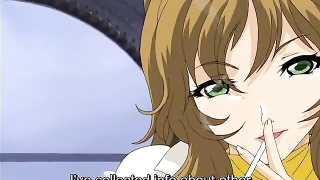 Anime hentai girl with green eyes finger to lips, seductive pose