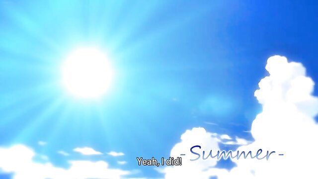 Vibrant anime hentai girl in summer sky with sun, teasing free porn thumbnail