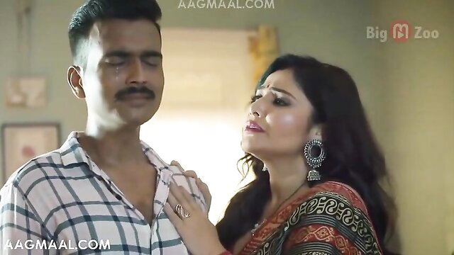 Indian couple foreplay in saree, man grabs breast passionately