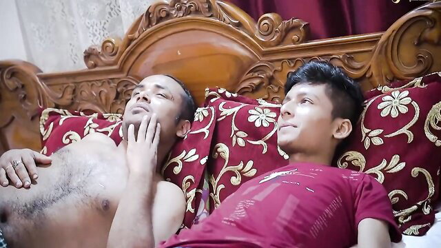 Sexy MILF teaches her two virgin 18+ sons sex on bed