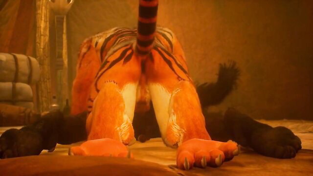 Tiger furry bending over with tail up in hentai wildlife porn