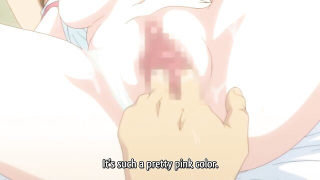 Hentai anime girl with pretty pink pussy spread by hand closeup