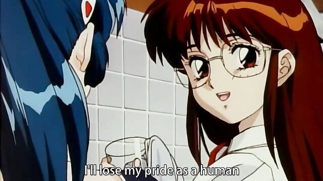 Two busty anime girls in school uniforms chatting in bathroom, hentai thumbnail