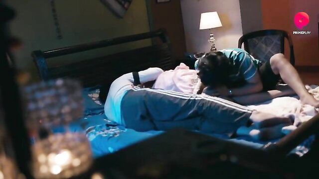 Indian couple hardcore missionary sex on bed in Antarvasna webseries