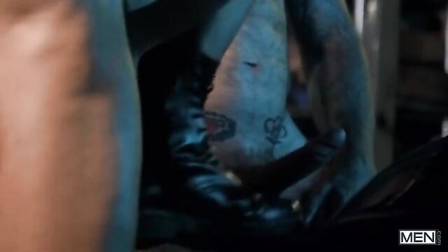 Markus Kage and Manuel Skye muscular gay sex in latex boots