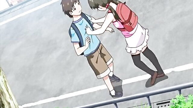 Shishunki Sex Ep 2 hentai girl hugging boy outdoors in school uniforms