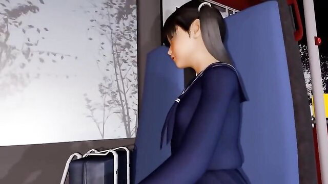 Cute Japanese schoolgirl in sailor uniform at night, hentai style