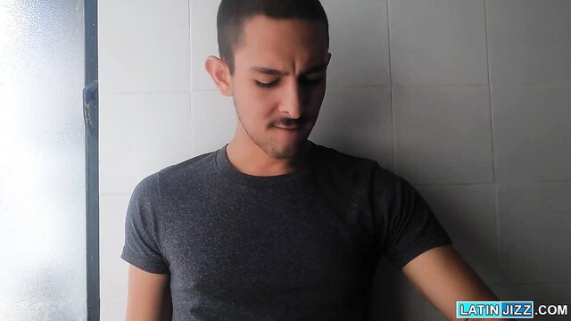 Hot Hispanic guy with huge uncut cock in steamy bathroom tease