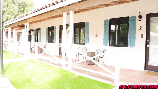 Masyn Thorne at sunny motel room, sexy outdoor gay porn tease