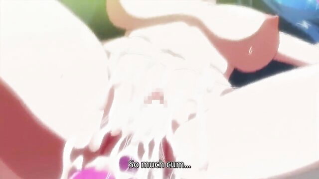 Futanari hentai girl drowning in massive cum explosion on pink body