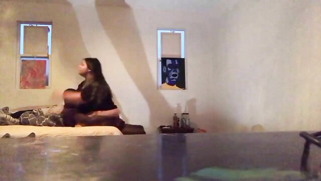 Skinny neighbor air lifts curvy brunette with ease in hot embrace