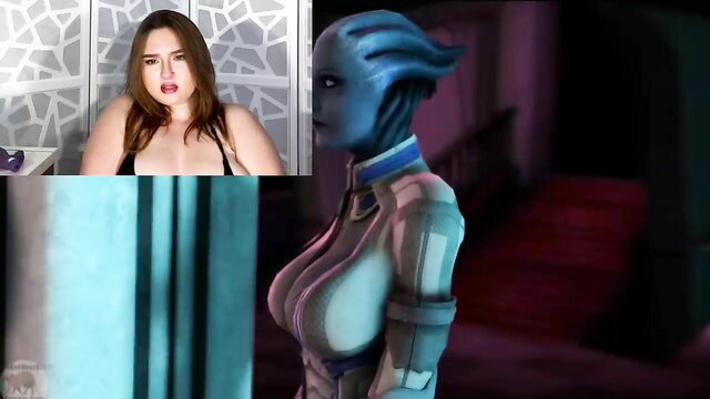Busty gamer girl Liara cosplay reacts trying to cum webcam