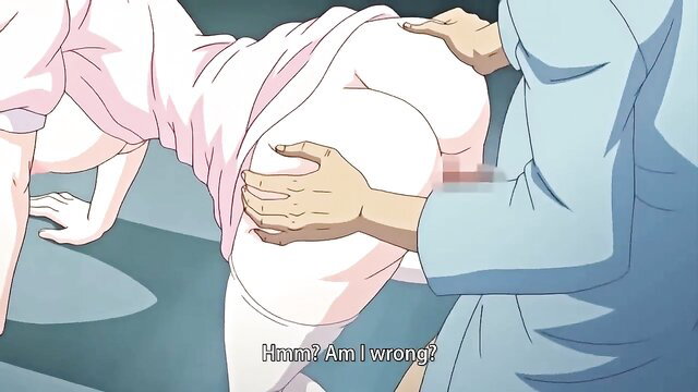 Anime hentai girl in white dress groped from behind by hand on huge ass