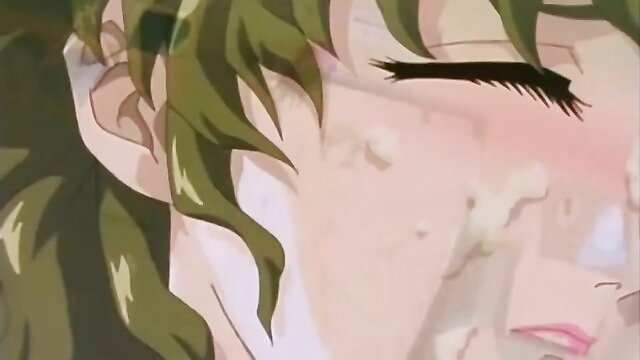 Closeup of green-haired hentai girl with ahegao face, tears and blush in Free Inmu 2
