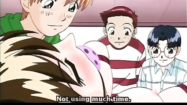 Gagged hentai girl fucked with vibrator in orgy by boys