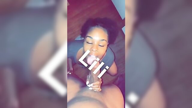 Black teen Lili slurps cock closeup in taboo Snapchat fuck