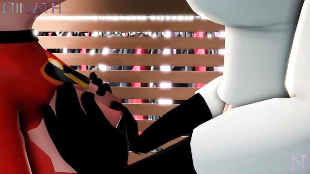 Elastigirl hentai parody with big tits groped by gloved hands