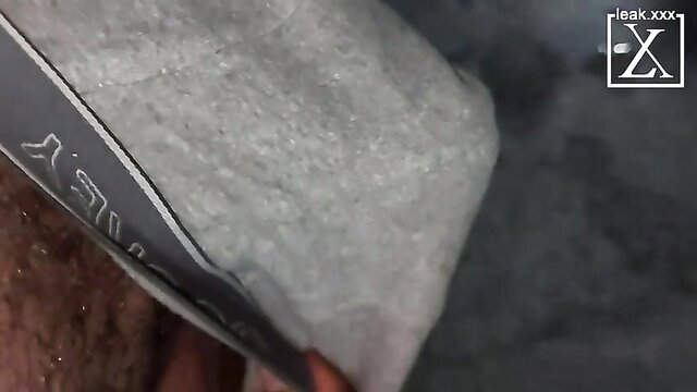 Man's hard cock bouncing in gray underwear closeup tease