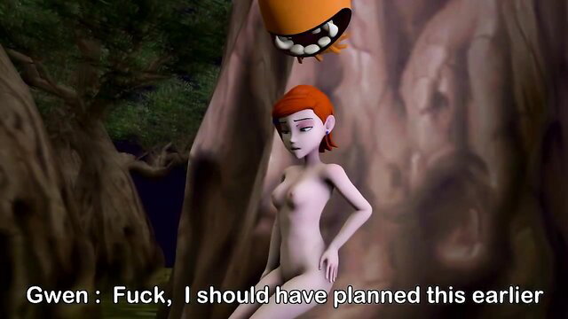 Nude Violet Parr 3D hentai bends naked, monster above in forest
