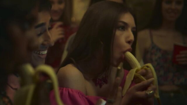 Mimi Keene sucking banana seductively with smiling guy