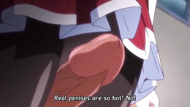 Hentai girl in pantyhose giving thighjob to throbbing cock