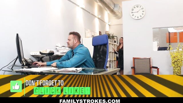Bambi Brooks sneaks up on boss at work office desk