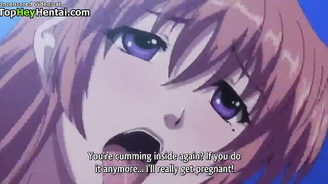 Busty anime girl panics over creampie risk, hentai creampie closeup