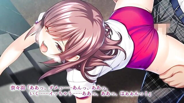 Pink-haired anime girl bent over in school uniform, upskirt ass view from JAV hentai