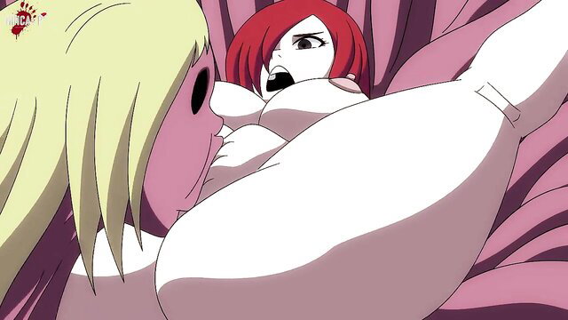 Blonde giantess with huge tits smothers redhead in erotic hentai crush