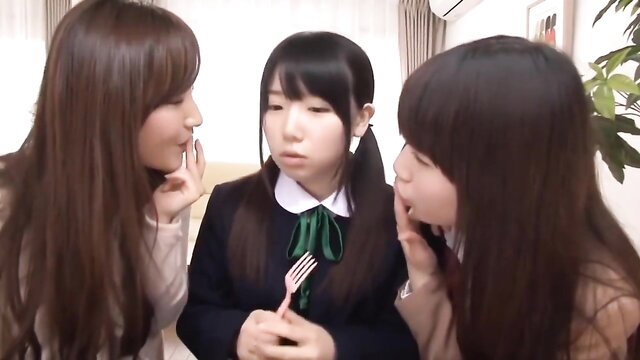 3 Japanese schoolgirls in lesbian tease, JAV forbidden love