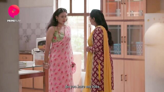Two Indian women in sexy sarees talking in kitchen, Primeplay hot series