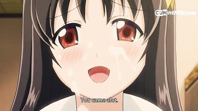 Hentai girl with ahegao face covered in cum says 'You came a lot!'