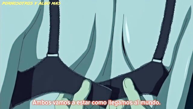 Hentai anime girl in black garter belt lingerie closeup