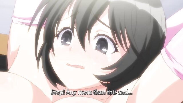 Cute Japanese hentai girl with short black hair in white sleeves smiling aroused closeup