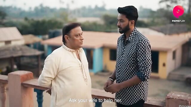 Indian men in kurtas chatting outdoors, Pehredaar S3e3 adult scene