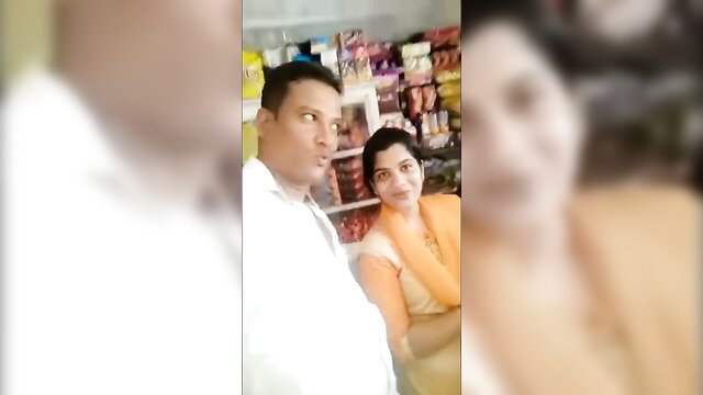 Desi Indian couple smiling in shop, amateur MMS thumbnail