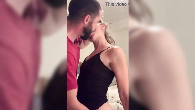 Passionate kiss with bearded guy and hot blonde MILF slave