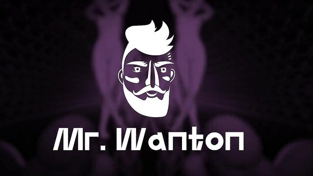 Mr. Wantonton stylized logo with bearded man face purple glow